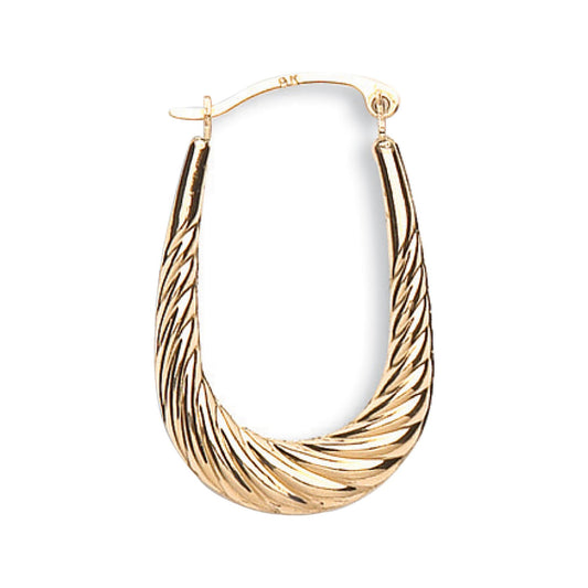 Yellow Gold Ribbed Oval Creoles - 1.2g