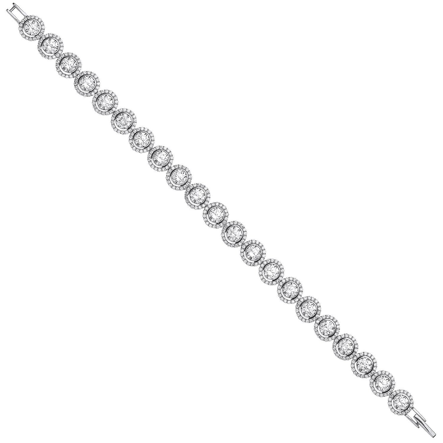 Silver 8mm Rubover Round Cubic Zirconia Halo Style Tennis Bracelet