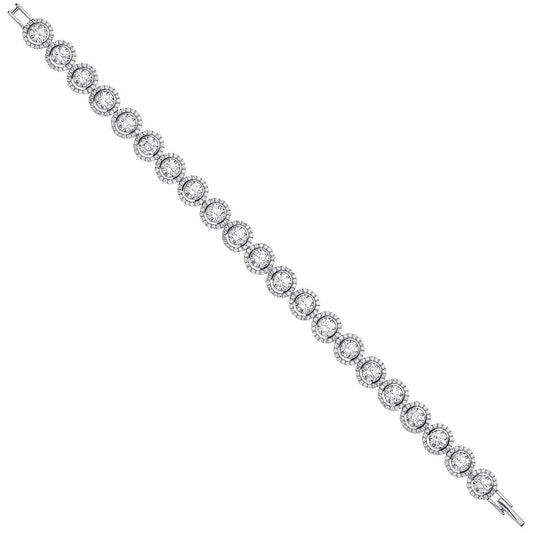 Silver 8mm Rubover Round Cubic Zirconia Halo Style Tennis Bracelet