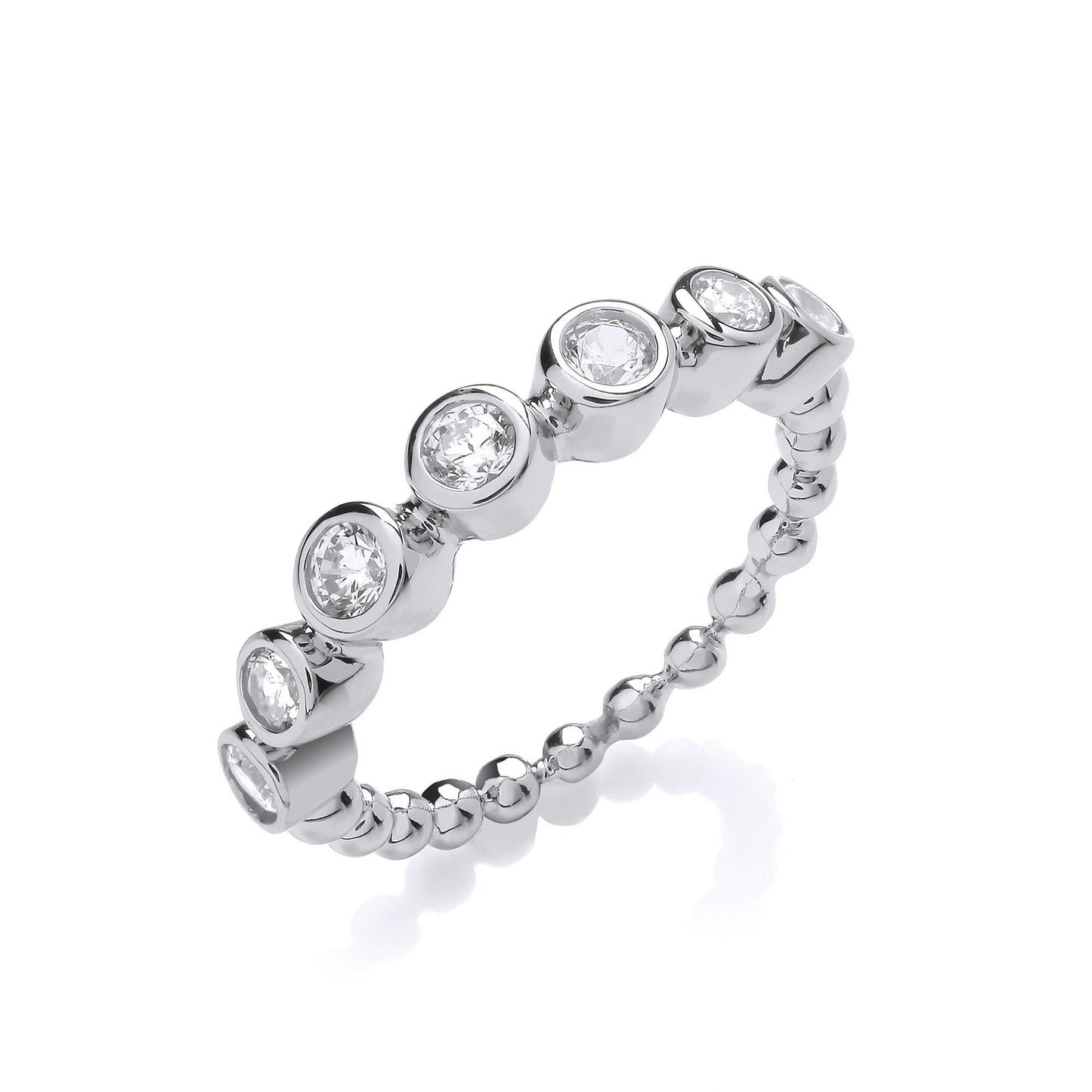 Seven Cubic Zirconias Beaded Silver Ring