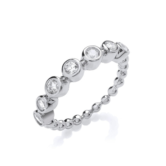 Seven Cubic Zirconias Beaded Silver Ring
