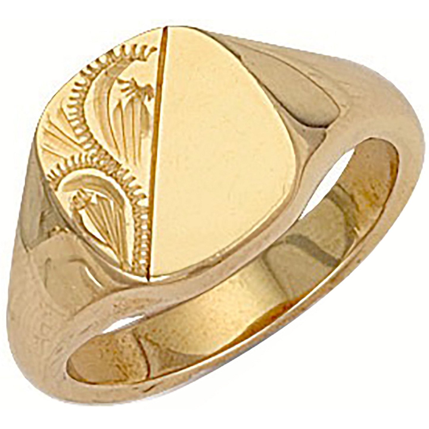 Yellow Gold Cushion Engraved Signet Ring (HNN-8CC716)