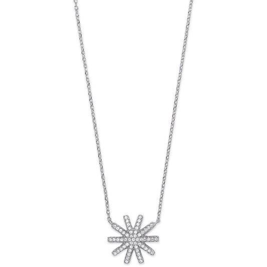 Silver Cubic Zirconia Starburst Pendant 16" Necklace with Extention
