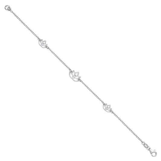Silver Lotus Flowers Ladies Bracelet