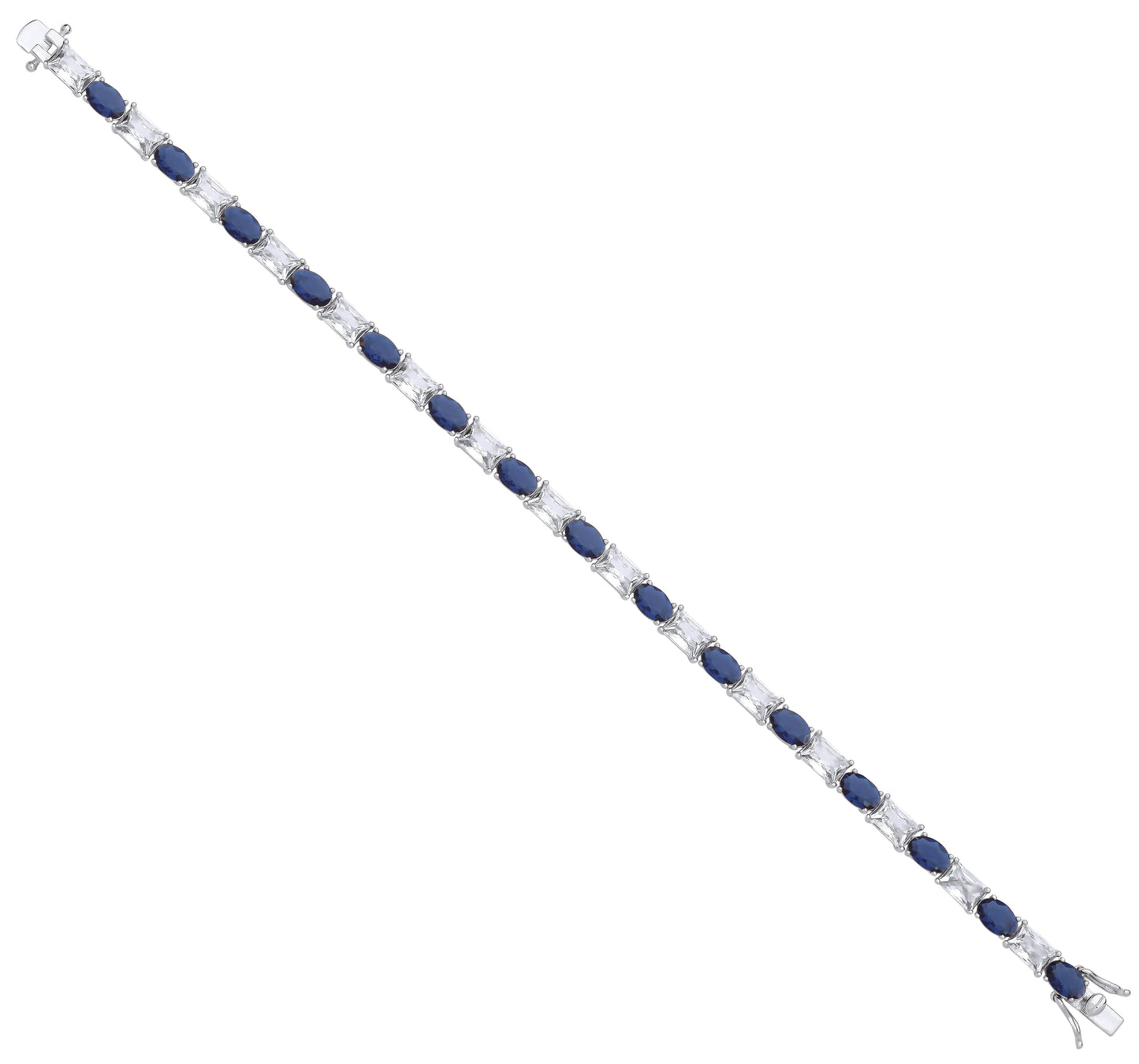 Silver Blue Oval & Clear Emerald Cubic Zirconias Tennis Bracelet