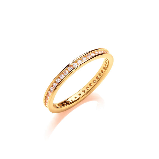 2mm Full Eternity Round Brilliant Cubic Zirconia Yellow Gold Plated Silver Ring
