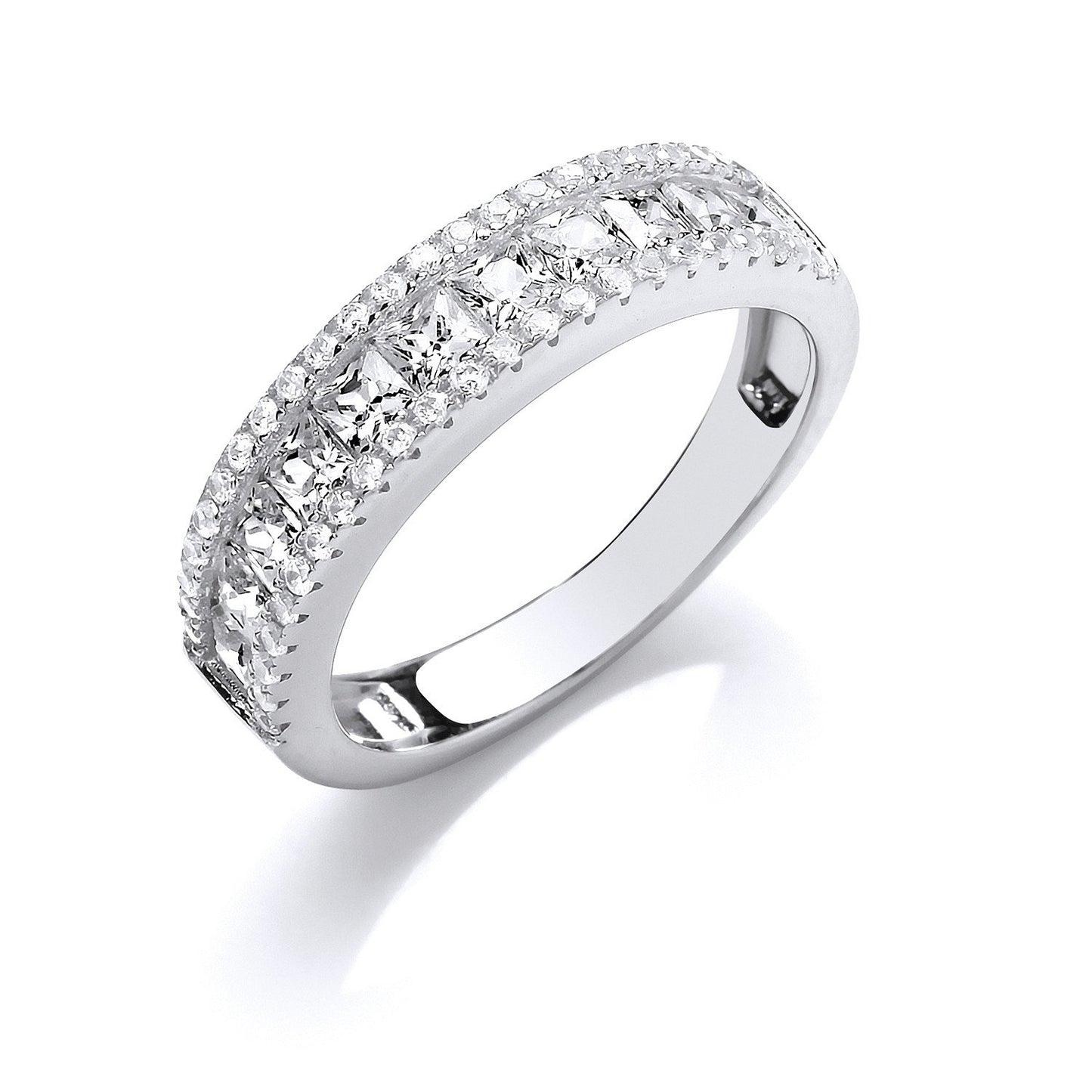 Silver Princess Cut & Round Cubic Zirconias Half Eternity Ring