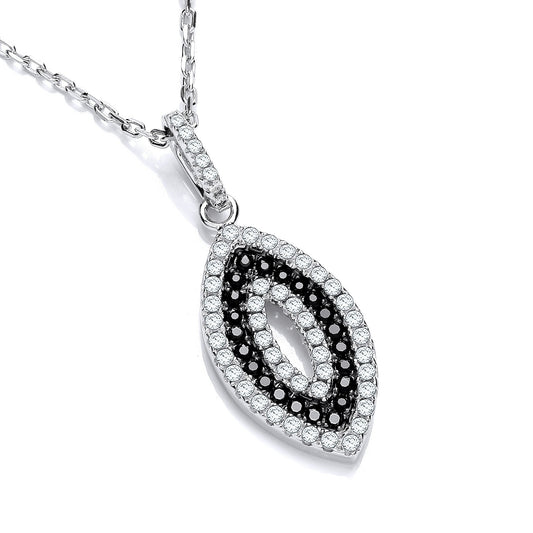 Micro Pave Black & White Drop Pendant with 18" Chain - 11mm