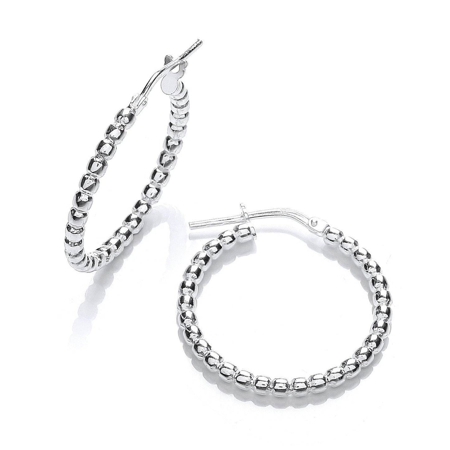 Silver Bead 25mm Hoop Earrings