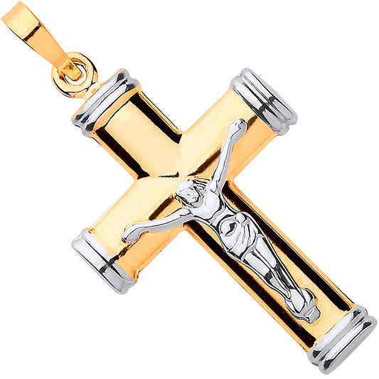 Yellow and White Gold Hollow Tube Crucifix