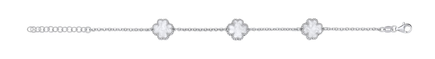 Silver White Enamel Four Leaf Clover Bracelet
