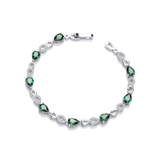 Green Teardrop Cubic Zirconia Silver Ladies Bracelet