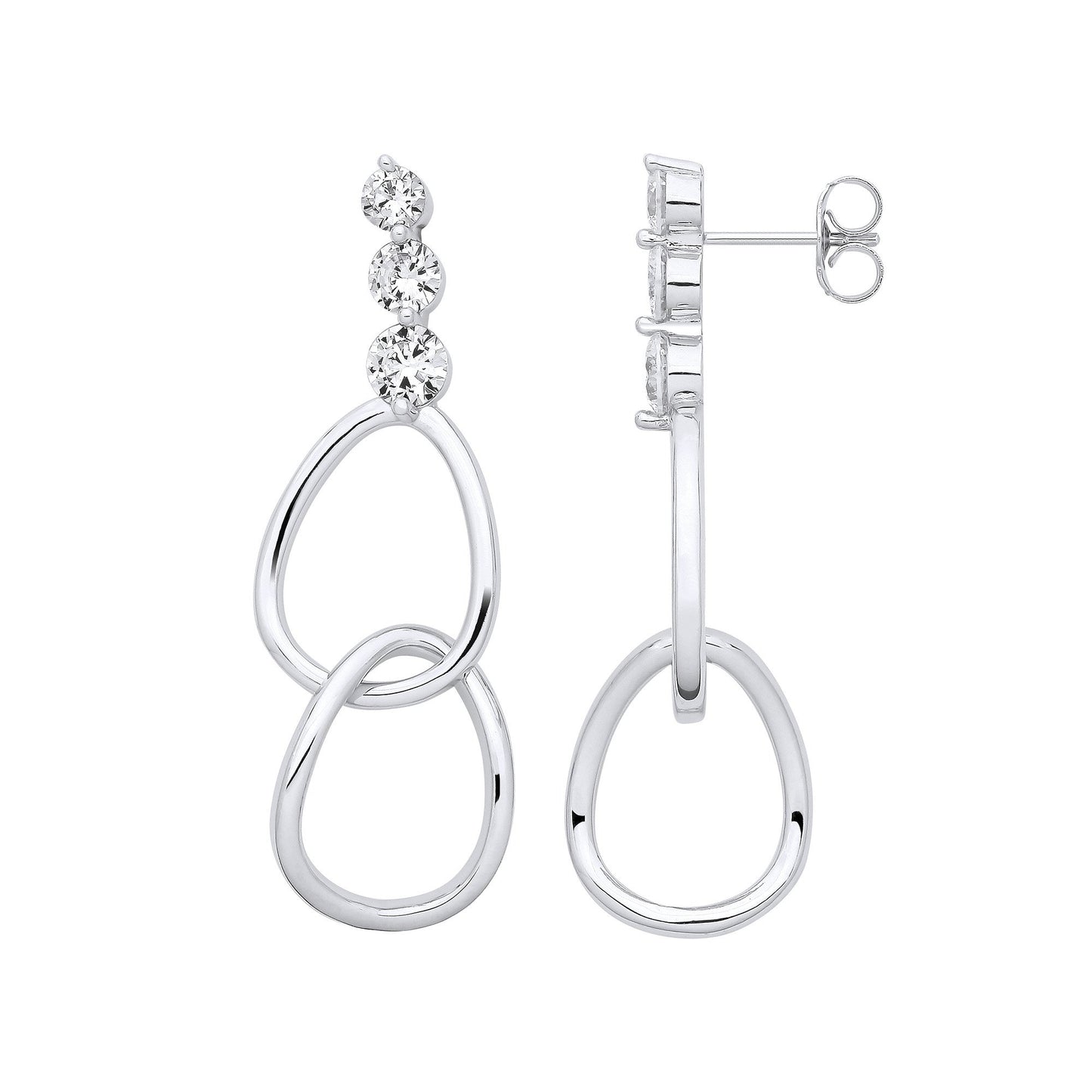 Silver Interlocked Teardrop Cubic Zirconia Earrings