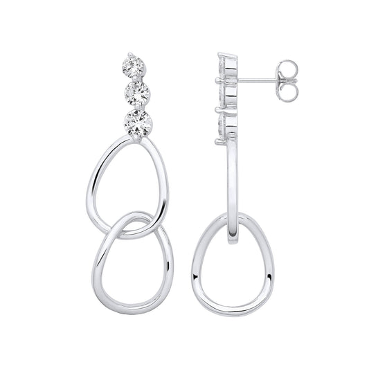 Silver Interlocked Teardrop Cubic Zirconia Earrings