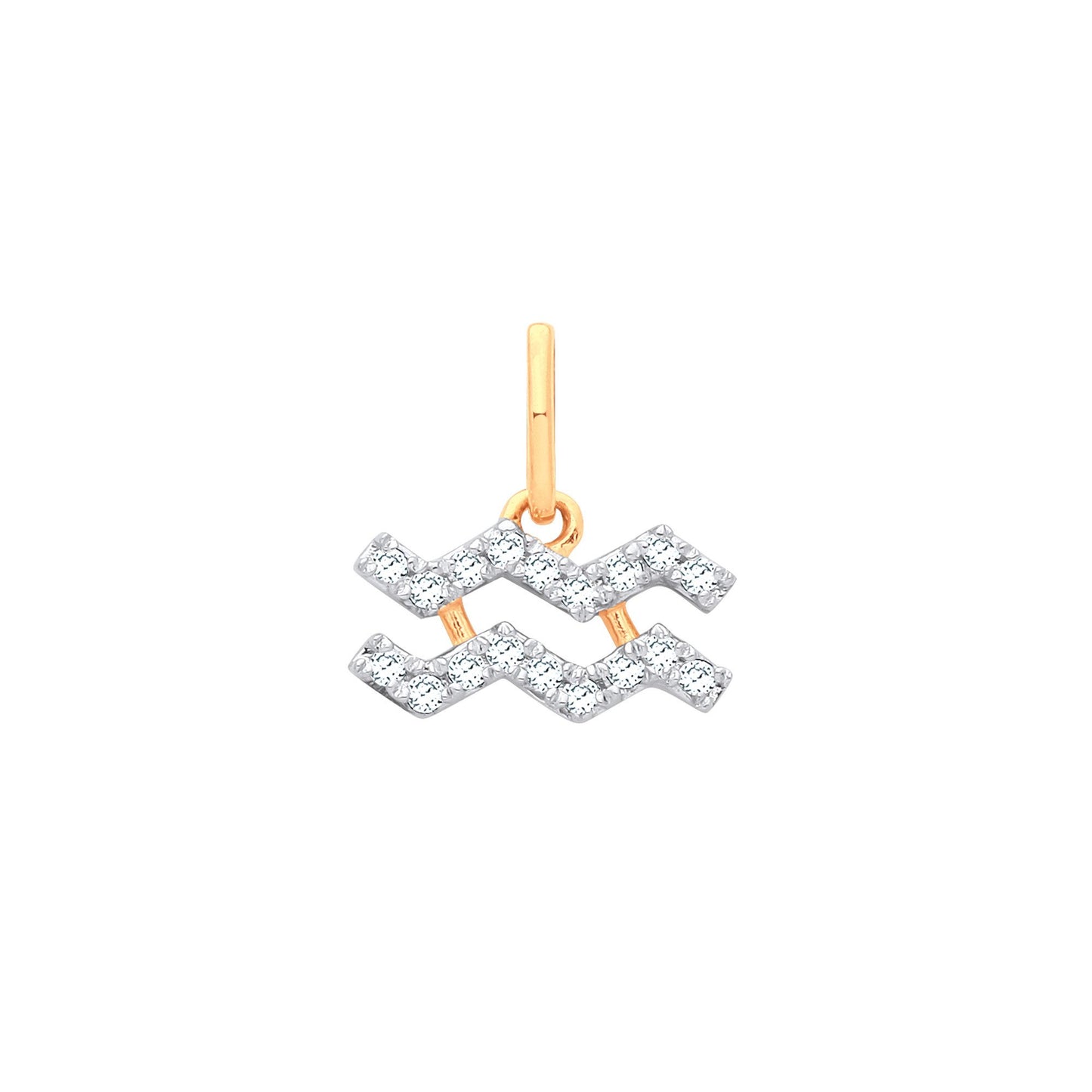 9ct Yellow Gold Aquarius Zodiac 0.10ct Pendant