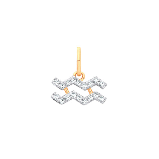 9ct Yellow Gold Aquarius Zodiac 0.10ct Pendant
