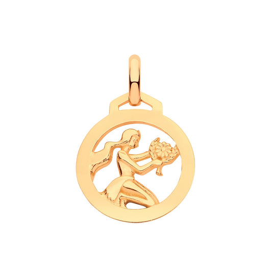 Yellow Gold Round Zodiac Pendant Virgo