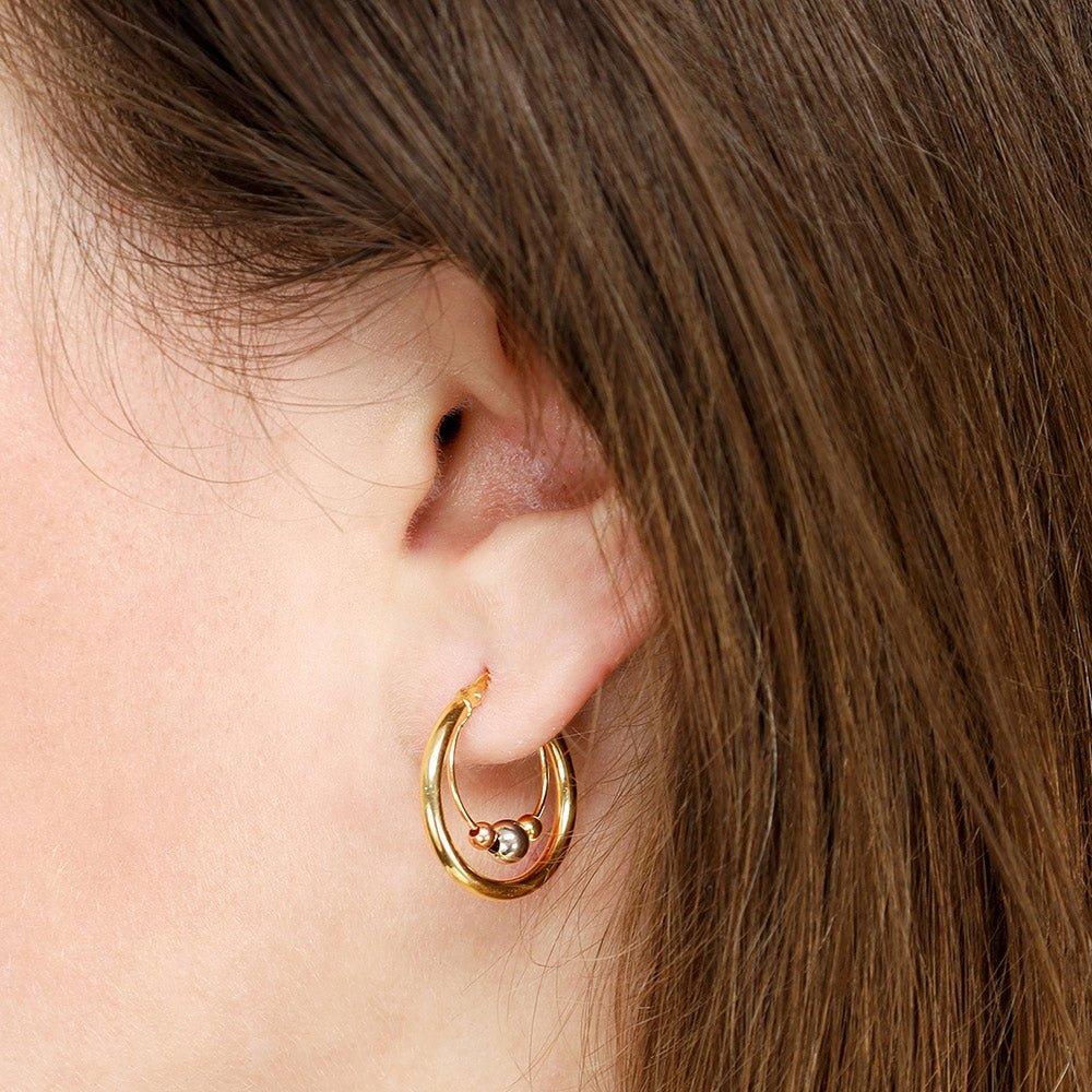 Yellow, White & Rose Gold 20mm Fancy Hoop Earrings