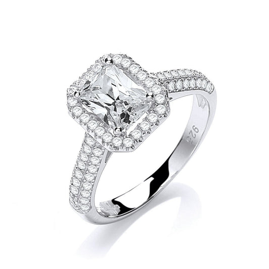 Micro Pave Emerald Cut Centre with Shoulder Cubic Zirconias Ring