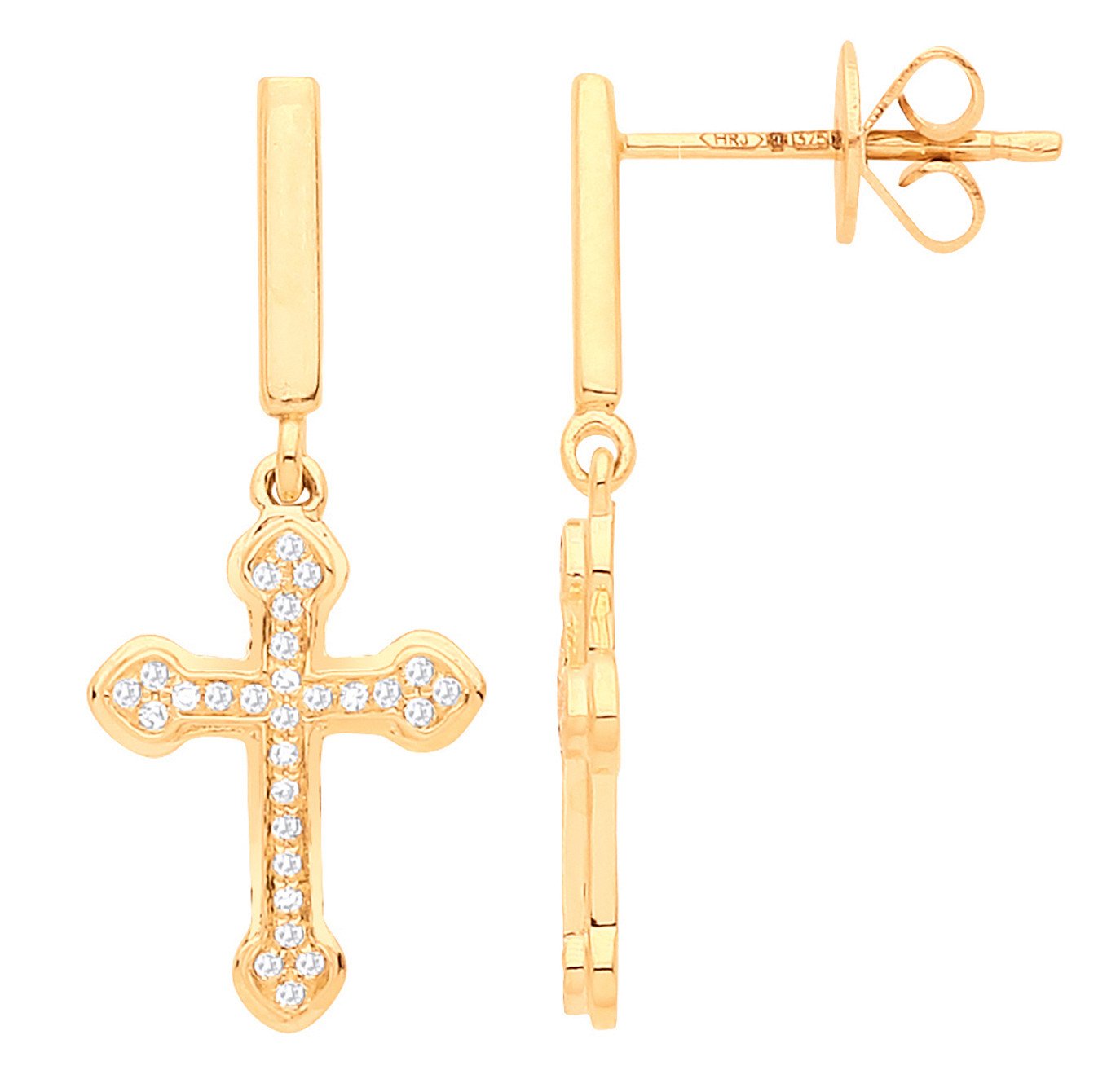 9ct Yellow Gold 0.09ctw Cross Earrings