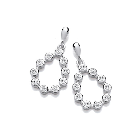 Silver Rubover Teardrop Cubic Zirconia Earrings