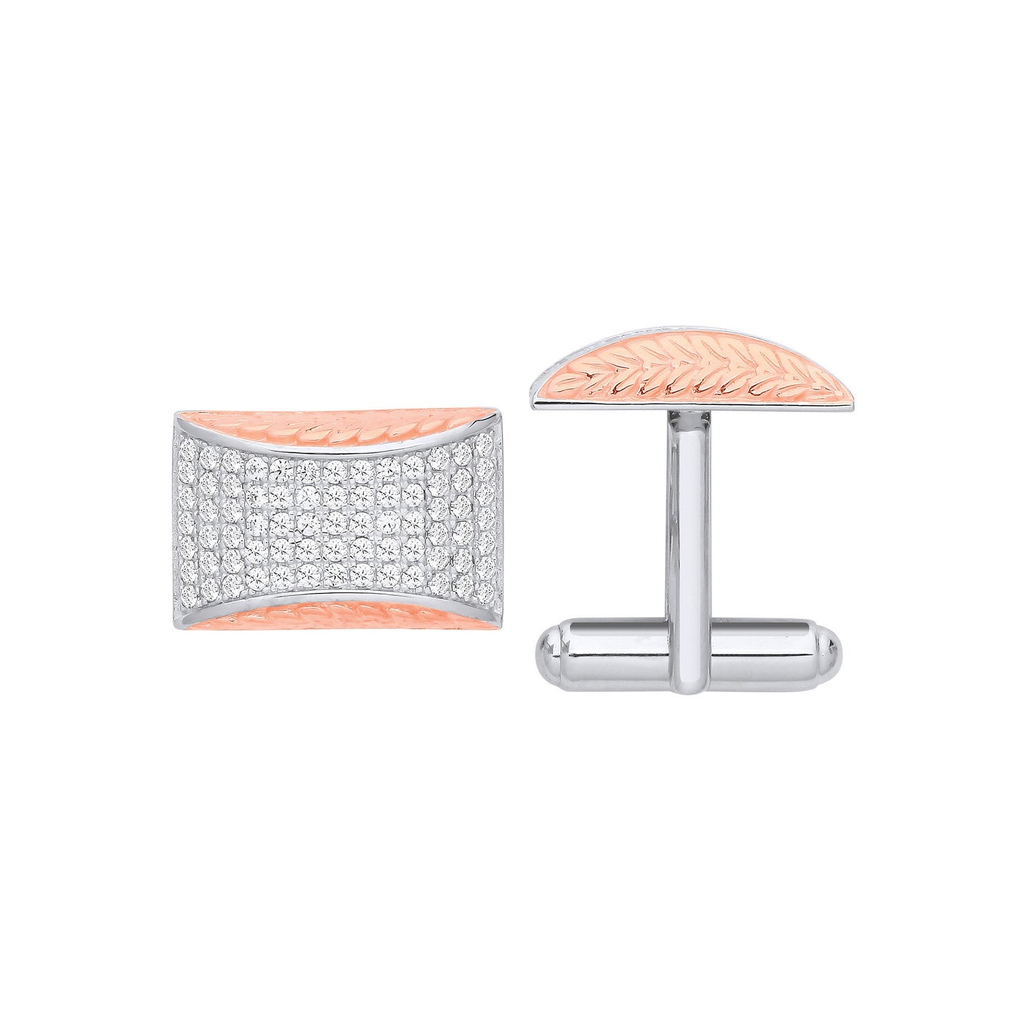 Silver Cubic Zirconias & Rose Gold Plating Barley Design Cufflinks
