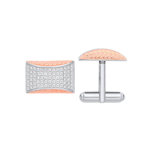 Silver Cubic Zirconias & Rose Gold Plating Barley Design Cufflinks
