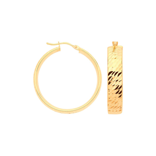 Yellow Gold 25mm Diamond Cut Wide Hoops