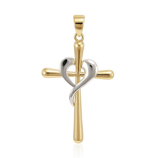 Y White Gold Cross Heart Pendant