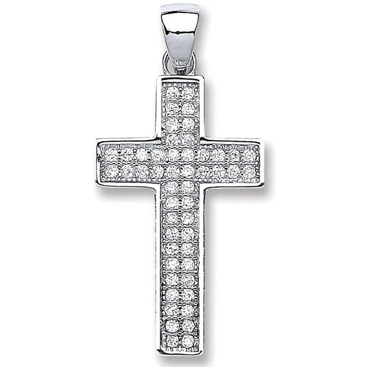 Silver Pave Set Cubic Zirconia Cross - 13.1mm