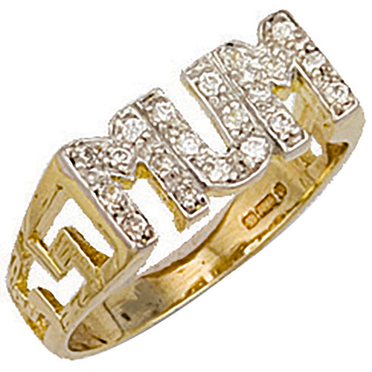 Yellow Gold Cubic Zirconia ID Sides Mum Ring