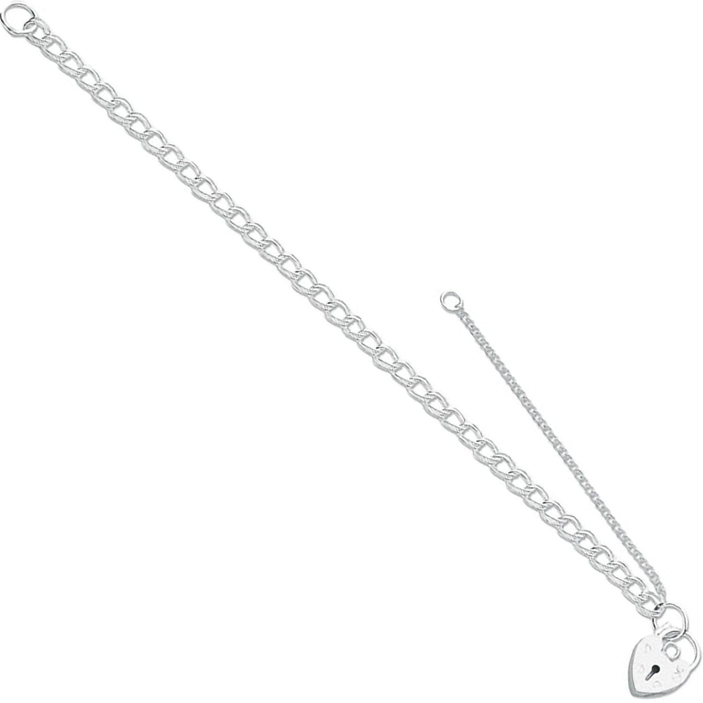 Silver Double Link Curb & Padlock Charm Bracelet - 5.5g