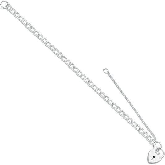 Silver Double Link Curb & Padlock Charm Bracelet - 5.5g