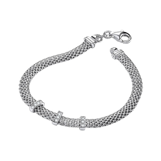 Silver Mesh with Cubic Zirconias 7"/19cm Bracelet