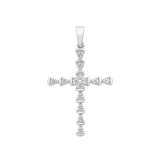 Silver Part Rub-Over Cubic Zirconia Cross (HNN-2F5A0A)