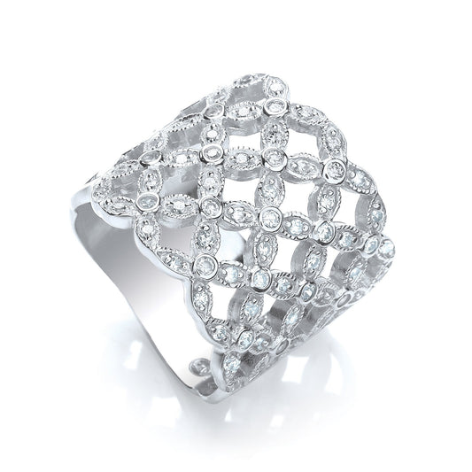 Multi-Row Fancy Flower Cubic Zirconia Ring