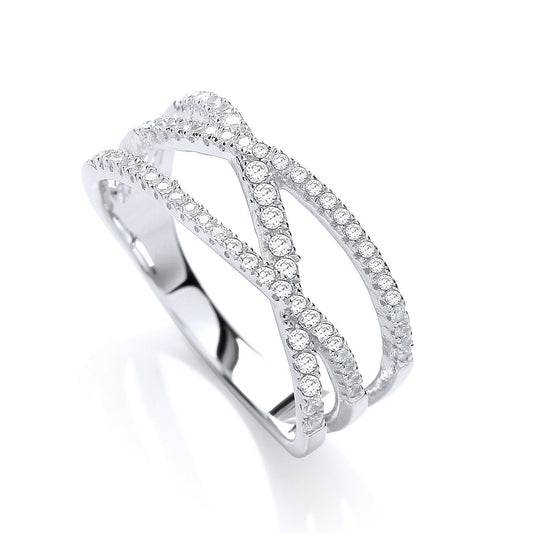 Micro Pave 3 Row Crossover with 61 Cubic Zirconia Ring