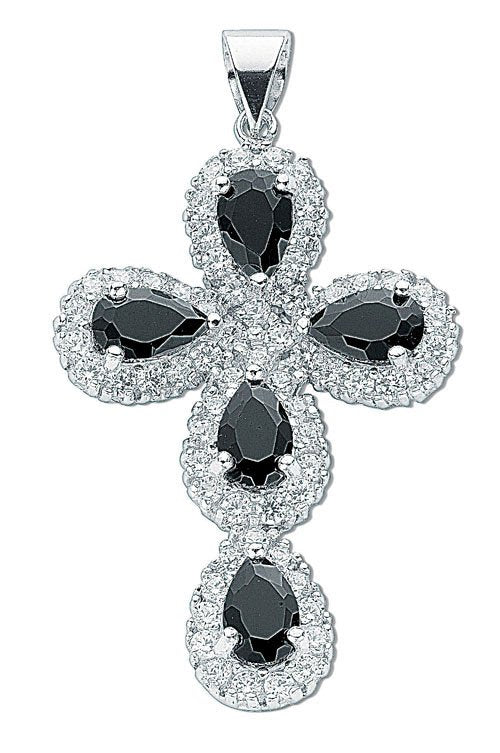 Silver Black & White Fancy Cubic Zirconia Cross - 7.5g