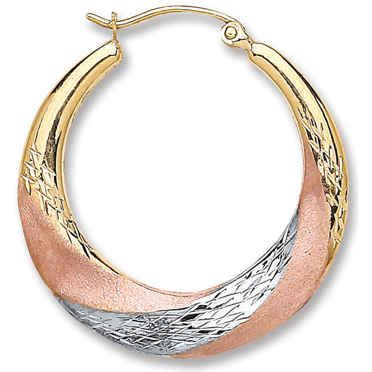 Yellow, White & Rose Gold 25mm Hoop Earrings