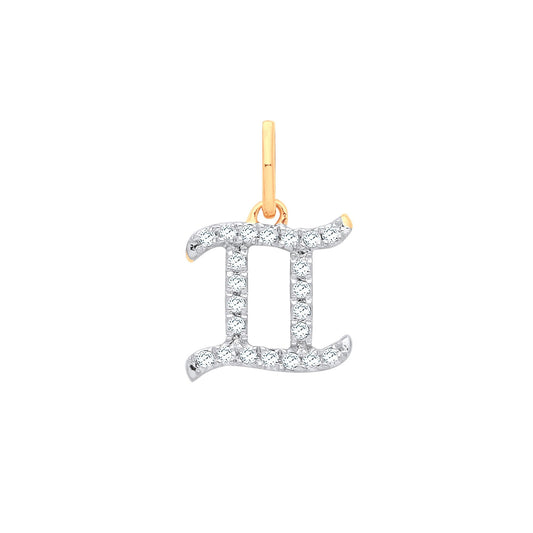 9ct Yellow Gold Gemini Zodiac 0.12ct Pendant
