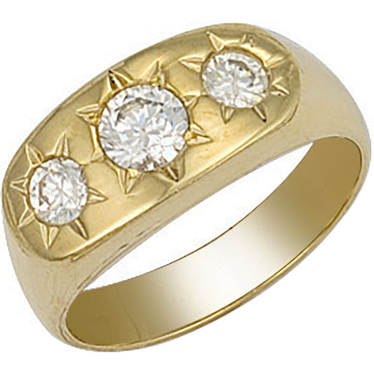 Yellow Gold Gents 3 Stone Cubic Zirconia Ring (HNN-211FC6)