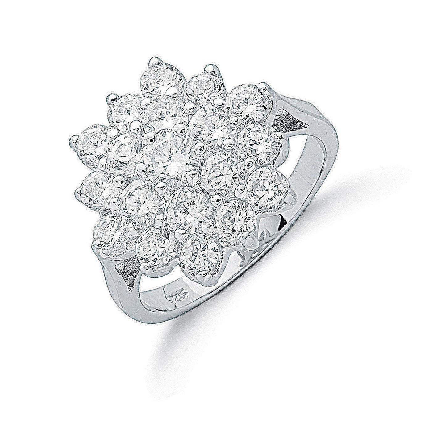 Silver Claw Set Cubic Zirconia Cluster Ring (HNN-1FB70D)