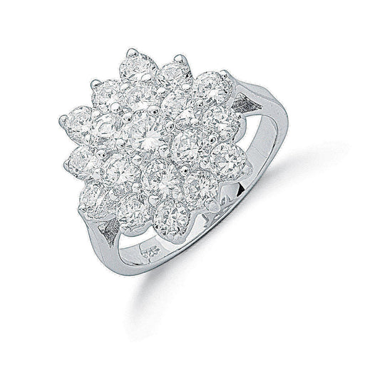Silver Claw Set Cubic Zirconia Cluster Ring (HNN-1FB70D)