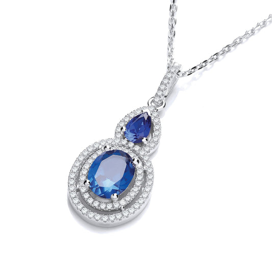 Micro Pave Sapphire & White Drop Pendant with 18" Chain