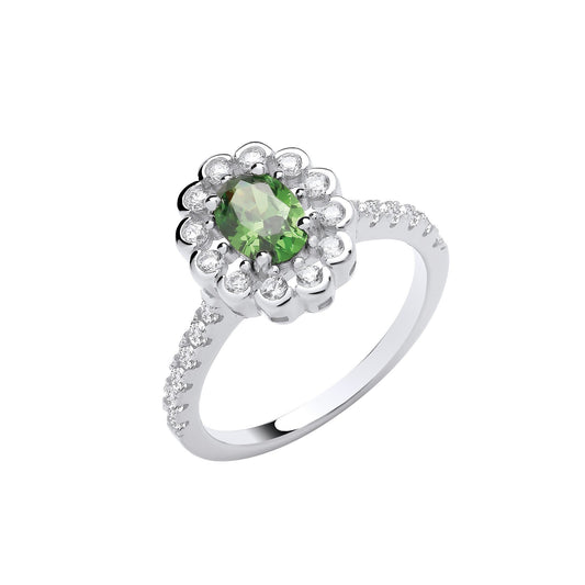 Silver Green Oval Cubic Zirconia Halo Ring