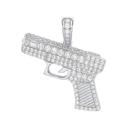 Silver Cubic Zirconia Pistol Pendant