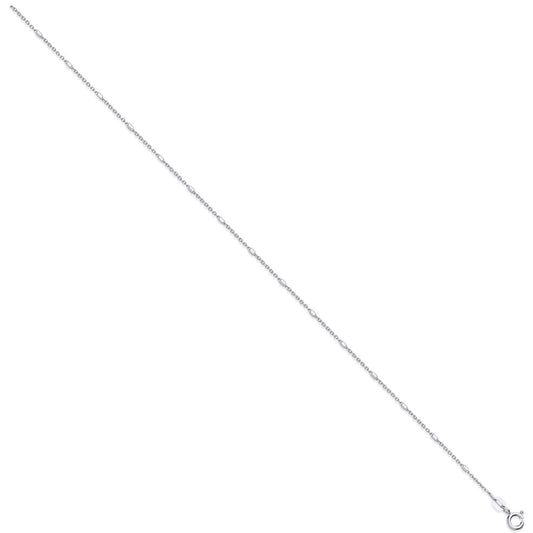 Silver 1.3mm Diamond Cut Belcher Rhodium Plated Cable & Bar Chain