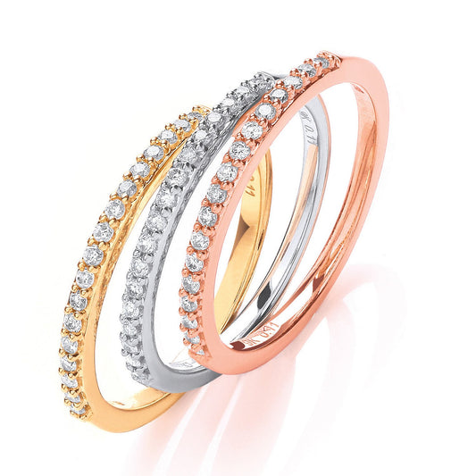9ct White, Yellow, and Rose Gold 0.33ct Diamond Half Eternity Ring Set