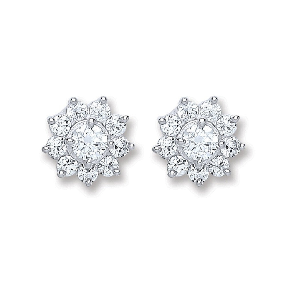 Silver Cubic Zirconia Cluster Stud Earrings - 1.8g