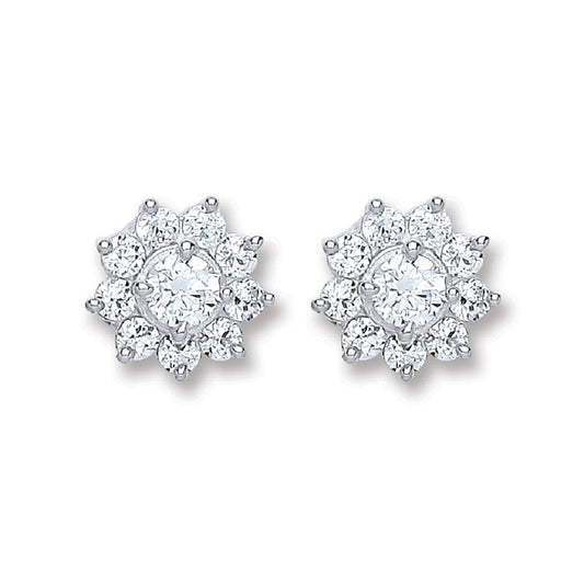 Silver Cubic Zirconia Cluster Stud Earrings - 1.8g
